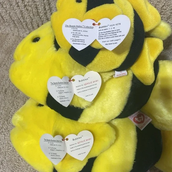 Ty Beanie Baby Bubbles style 4078 & 2 Beanie Buddy Bubbles. Black & yellow fish - Picture 4 of 4